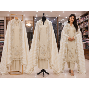 Ivory Moonlight Shimmer Unstitched Suit Set