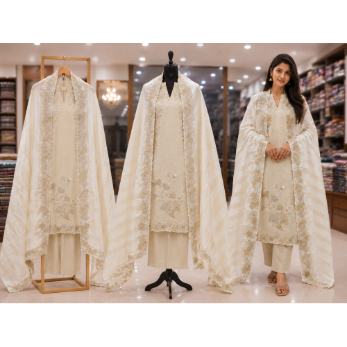 Ivory Moonlight Shimmer Unstitched Suit Set