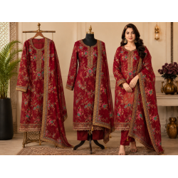 Royal Ruby Floral Crape Unstitched Suit Set Royal Ruby Floral Crape Unstitched Suit Set