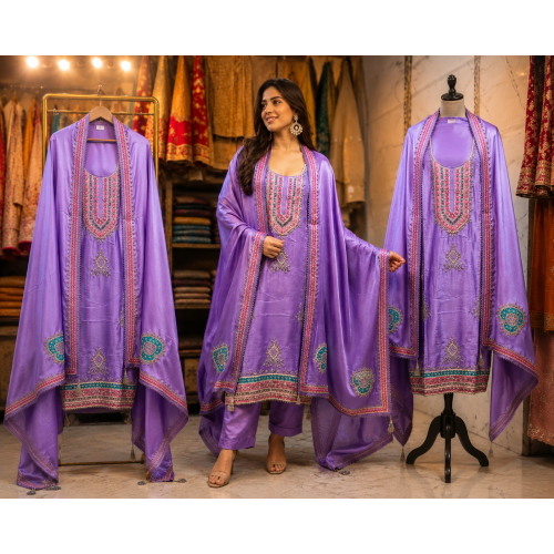 Lavender Gota Patti Unstitched Shimmer Elegance Suit Set Lavender Gota Patti Unstitched Shimmer Elegance Suit Set