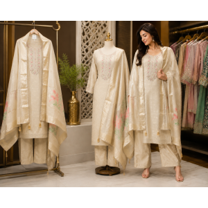 Ivory Royale Shimmer Banarasi Unstitched Suit Set