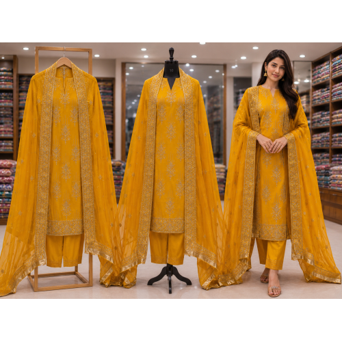 Sunlit Royale Crape Unstitched Suit Set Sunlit Royale Crape Unstitched Suit Set