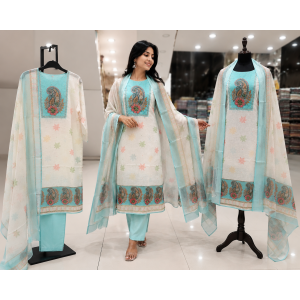 Aqua Bloom Lilan Unstitched Suit Set