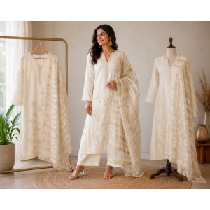 Ivory Moonlight Shimmer Unstitched Suit Set