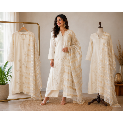 Ivory Moonlight Shimmer Unstitched Suit Set Ivory Moonlight Shimmer Unstitched Suit Set