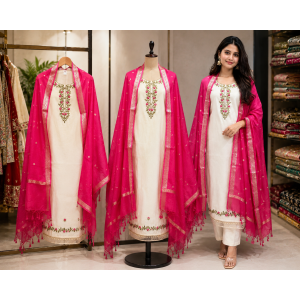 Rosy Pearl Shimmer Unstitched Suit Set