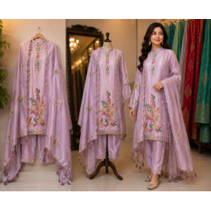 Lavender Prism Shimmer Unstitched Suit Set