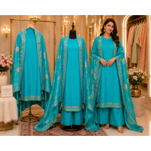 Aqua Royale Silk Unstitched Suit Set