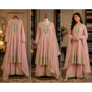 Blush Royale Shimmer Stitched Short Anarkali Plazo Set