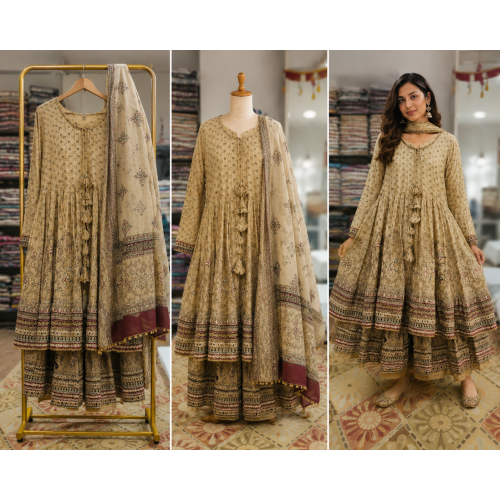 Desert Royale Crape Peplum Stitched Sharara Set Desert Royale Crape Peplum Stitched Sharara Set