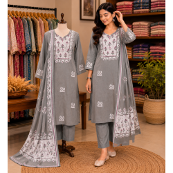 Silver Mist Cotton Stitched Suit Set Silver Mist Cotton Stitched Suit Set