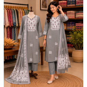 Silver Mist Cotton Stitched Suit Set Silver Mist Cotton Stitched Suit Set