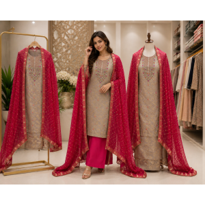 Rose Beige Banarasi Grace Unstitched Suit Set