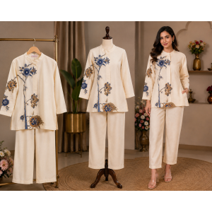 Ivory Blossom Cotton Stitched Co-Ord Set