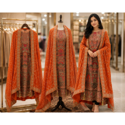 Royal Amber Heritage Crape Unstitched Suit Set Royal Amber Heritage Crape Unstitched Suit Set