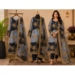 Midnight Sapphire Floral Crape Unstitched Suit Set Midnight Sapphire Floral Crape Unstitched Suit Set