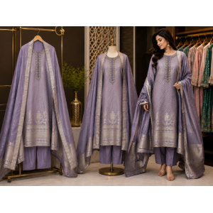 Lavender Silver Banarasi Jakhat Suit Set