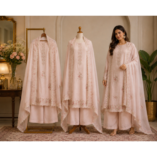 Blush Rose Elegance Mal Cotton Unstitched Suit Set Blush Rose Elegance Mal Cotton Unstitched Suit Set