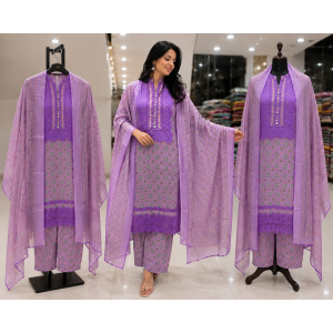 Lavender Blossom Cotton Unstitched Suit Set