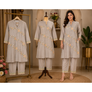 Pearl Blossom Embroidered Cotton Stitched Co-Ord Set Pearl Blossom Embroidered Cotton Stitched Co-Ord Set
