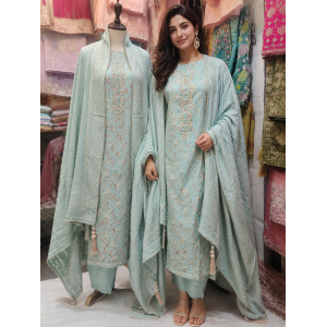 Mint Blossom Maslin Unstitched Suit Set
