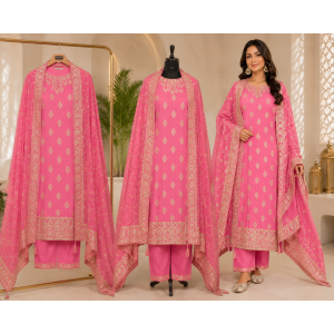 Rosy Royale Chenon Unstitched Suit Set