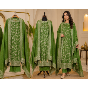 Emerald Banarasi Bloom Unstitched Silk Suit Set