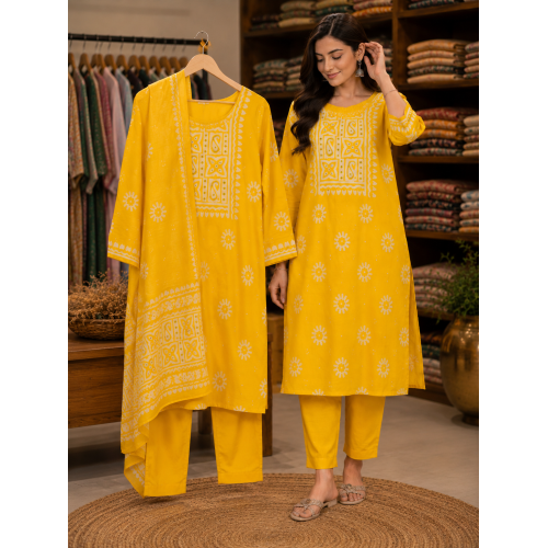 Sunshine Bloom Cotton Stitched Suit Set Sunshine Bloom Cotton Stitched Suit Set