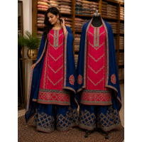 Sapphire Royale Rani Pink Chenon Sharara Suit Set Sapphire Royale Rani Pink Chenon Sharara Suit Set
