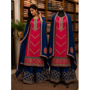 Sapphire Royale Rani Pink Chenon Sharara Suit Set Sapphire Royale Rani Pink Chenon Sharara Suit Set