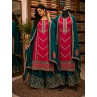 Ruby Teal Royale Chenon Sharara Suit Set Ruby Teal Royale Chenon Sharara Suit Set
