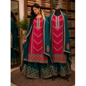 Ruby Teal Royale Chenon Sharara Suit Set Ruby Teal Royale Chenon Sharara Suit Set
