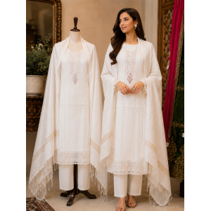 Ivory Grace Jamdani Cotton Unstitched Suit Set