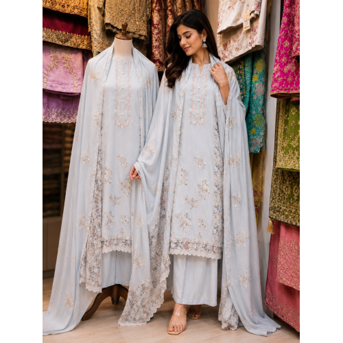 Moonlit Mist Maslin Unstitched Suit Set Moonlit Mist Maslin Unstitched Suit Set