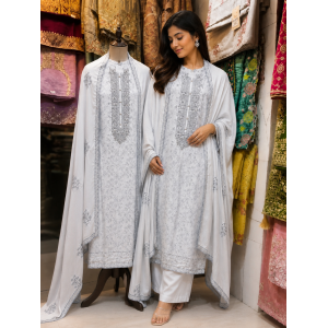 Silver Mist Maslin Unstitched Suit Set