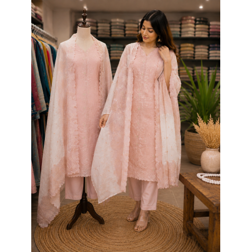 Blush Pink Mal Cotton Embroidered Unstitched Suit Set Blush Pink Mal Cotton Embroidered Unstitched Suit Set
