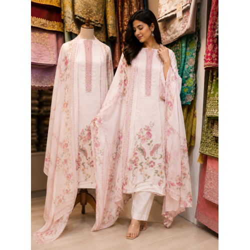 Blush Blossom Maslin Unstitched Suit Set Blush Blossom Maslin Unstitched Suit Set