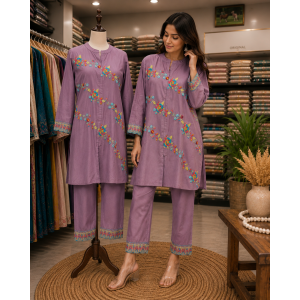 Smoky Lilac Floral Cotton Stitched Co-Ord set Smoky Lilac Floral Cotton Stitched Co-Ord set
