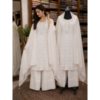 Noor-e-Lucknow White Georgette Stitched Salwar Kameez Set Noor-e-Lucknow White Georgette Stitched Salwar Kameez Set