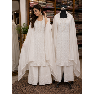 Noor-e-Lucknow White Georgette Stitched Salwar Kameez Set Noor-e-Lucknow White Georgette Stitched Salwar Kameez Set