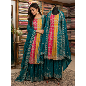 Stitched Short Anarkali with Sharara Set Stitched Short Anarkali with Sharara Set