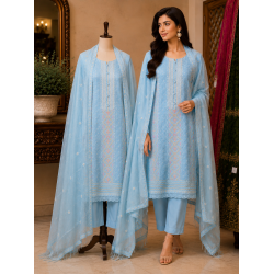Sky Blue Elegance Cotton Unstitched Suit Set