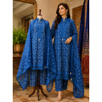 Royal Sapphire Blue Cotton Unstitched Suit Set Royal Sapphire Blue Cotton Unstitched Suit Set