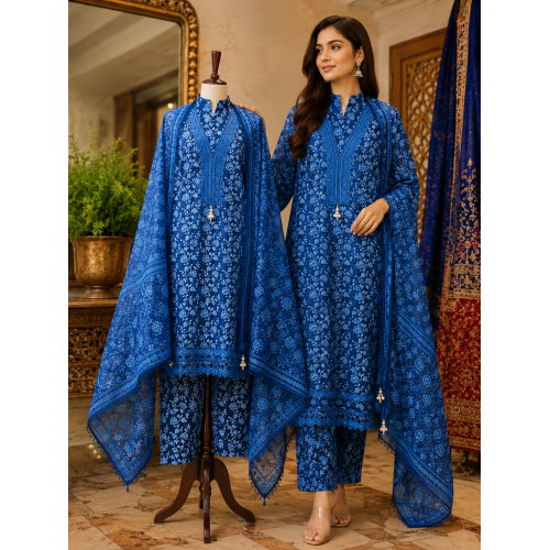 Royal Sapphire Blue Cotton Unstitched Suit Set Royal Sapphire Blue Cotton Unstitched Suit Set
