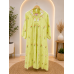 Vibrant Lime Green Cotton Frock Style Stitched Suit with Floral Hand Embroidery