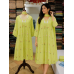 Vibrant Lime Green Cotton Frock Style Stitched Suit with Floral Hand Embroidery