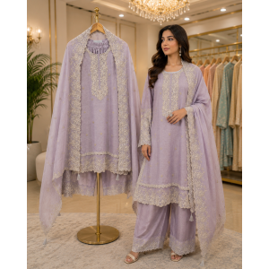 Premium Lavender Cotton Kameez with Farshi Salwar & Cutwork Embroidered Border Stitched Suit Premium Lavender Cotton Kameez with Farshi Salwar & Cutwork Embroidered Border Stitched Suit