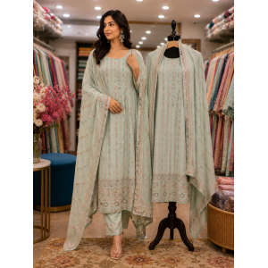 Luxury Pastel Mint Green Georgette Stitched Sharara Kameez Set with Delicate Mirror & Zari Work Luxury Pastel Mint Green Georgette Stitched Sharara Kameez Set with Delicate Mirror & Zari Work