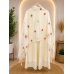 Elegant Off-White Cotton Frock Style Stitched Suit with Pink Floral Embroidery