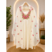 Elegant Off-White Cotton Frock Style Stitched Suit with Pink Floral Embroidery